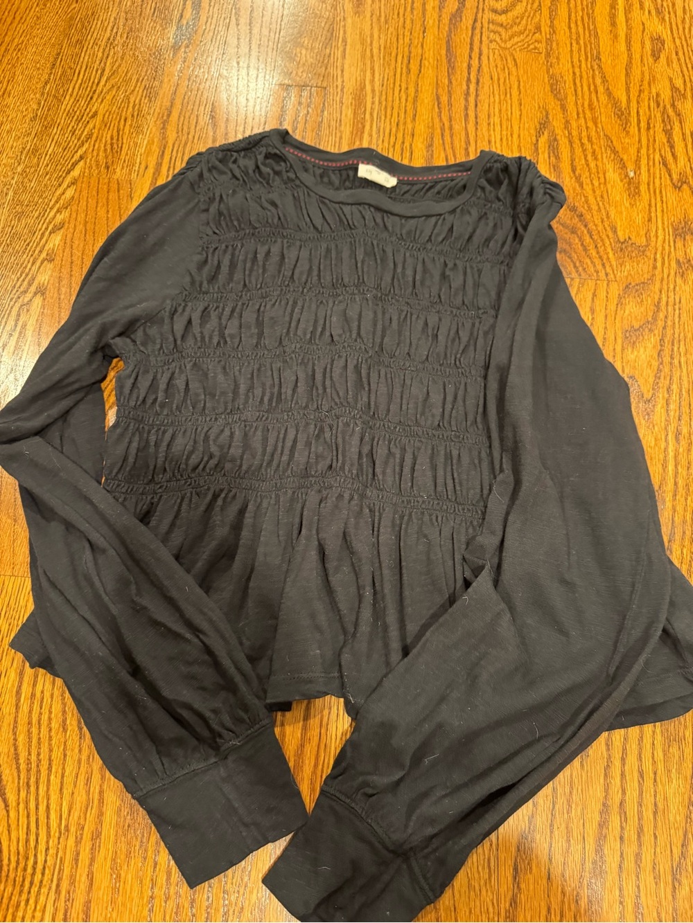 Pilcro Black Smocked Peplum Long-Sleeve Top - Picture 3 of 4